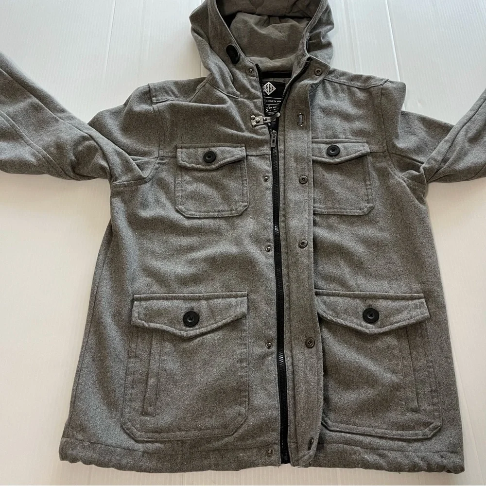 COTTON ON Nineteen Ninety One Wool Hoodie Utility Jacket Gray Size Medium - Picture 7 of 12